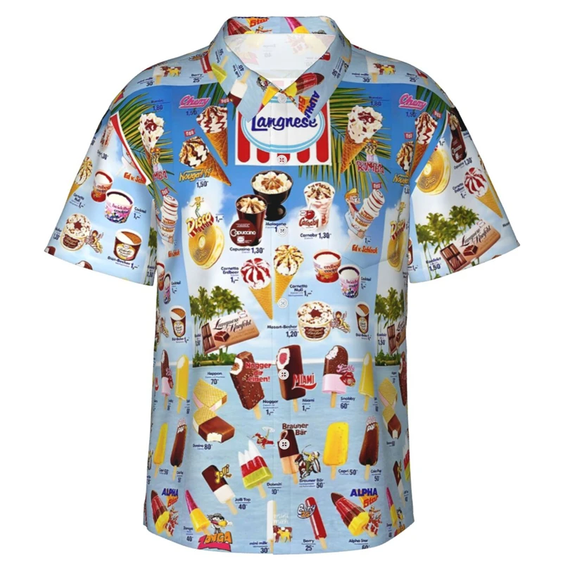 80s 90s retro Funny Ice Cream 3D Print Shirts Memory Men Clothes Summer Cold Beach Shirts Hawaiian Vacation Streetwear Blouses