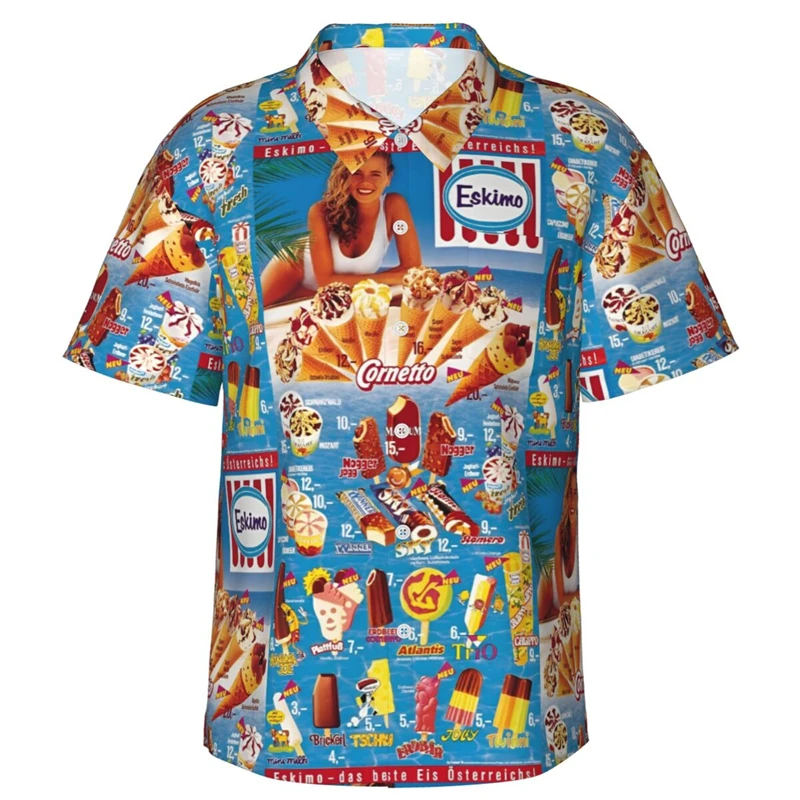 80s 90s retro Funny Ice Cream 3D Print Shirts Memory Men Clothes Summer Cold Beach Shirts Hawaiian Vacation Streetwear Blouses
