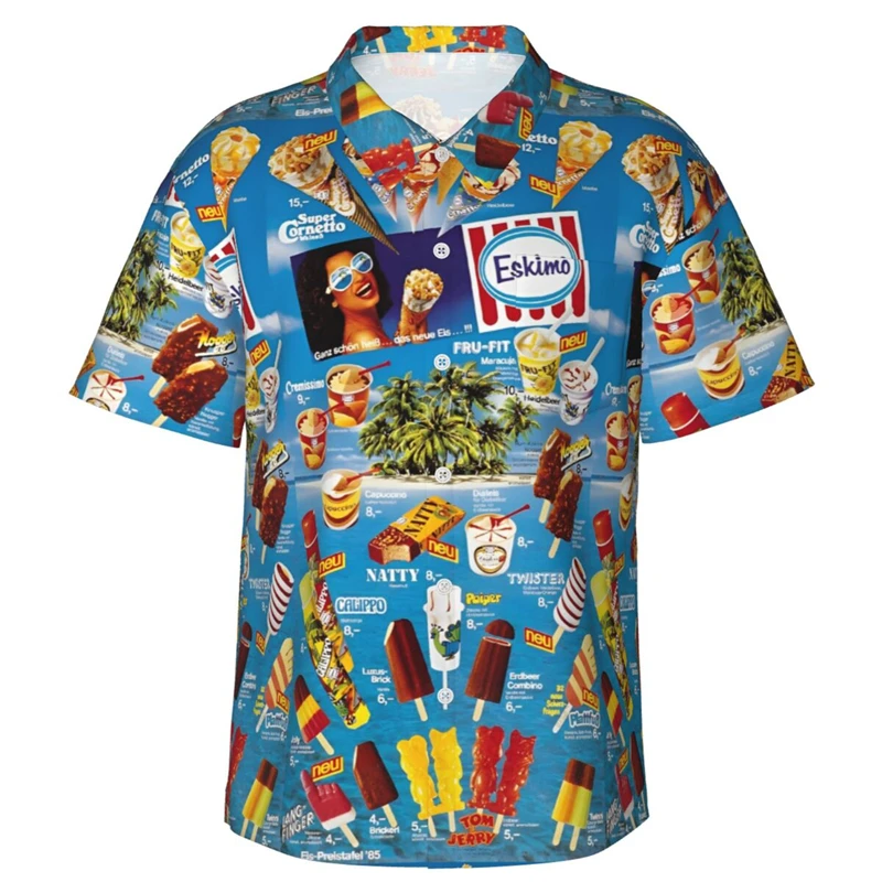 80s 90s retro Funny Ice Cream 3D Print Shirts Memory Men Clothes Summer Cold Beach Shirts Hawaiian Vacation Streetwear Blouses