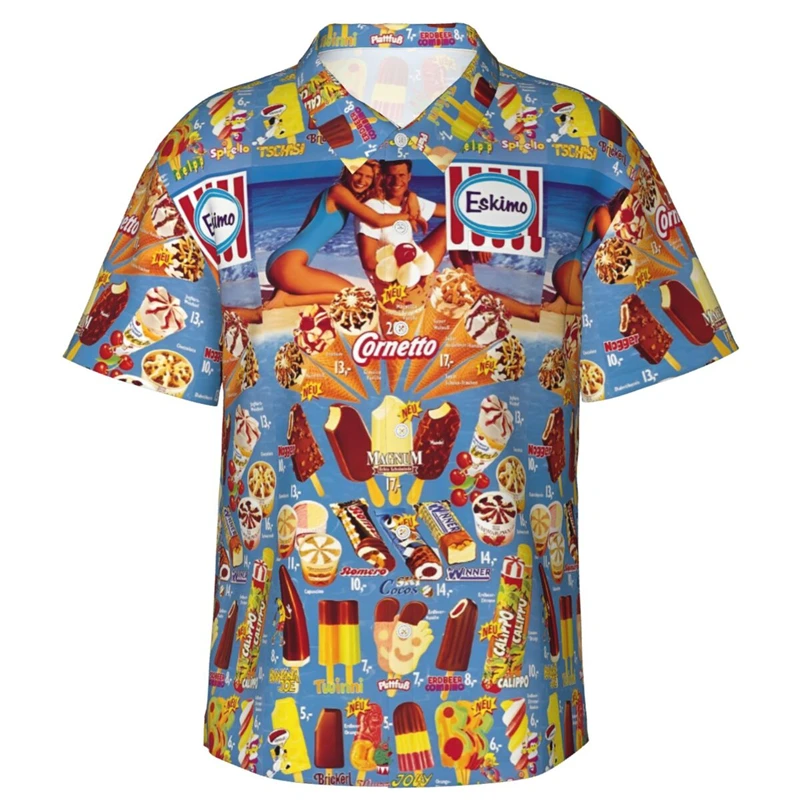 80s 90s retro Funny Ice Cream 3D Print Shirts Memory Men Clothes Summer Cold Beach Shirts Hawaiian Vacation Streetwear Blouses
