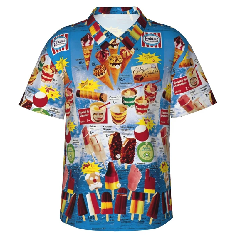 80s 90s retro Funny Ice Cream 3D Print Shirts Memory Men Clothes Summer Cold Beach Shirts Hawaiian Vacation Streetwear Blouses