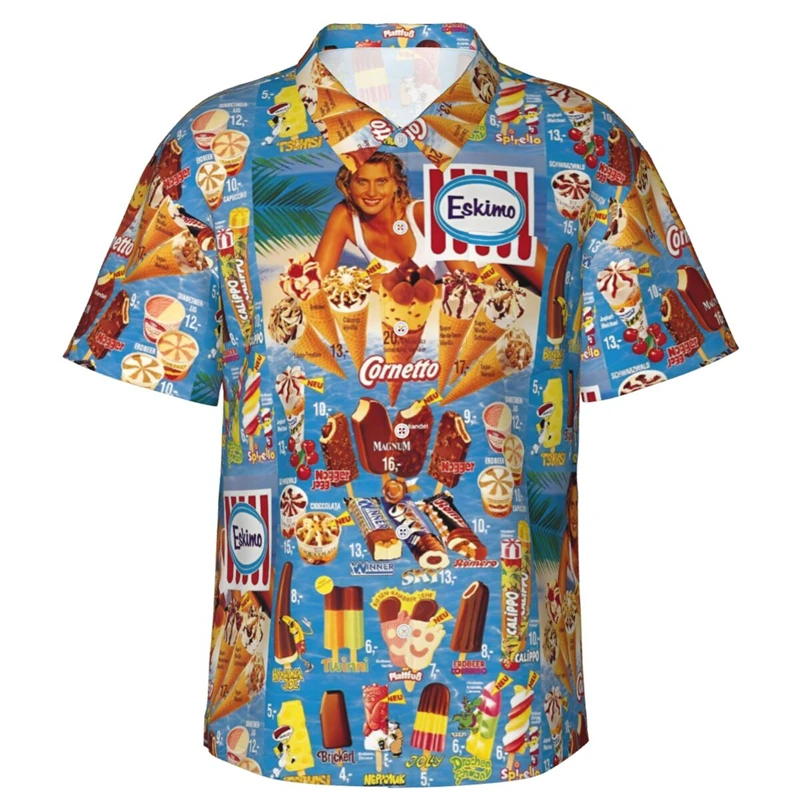 80s 90s retro Funny Ice Cream 3D Print Shirts Memory Men Clothes Summer Cold Beach Shirts Hawaiian Vacation Streetwear Blouses