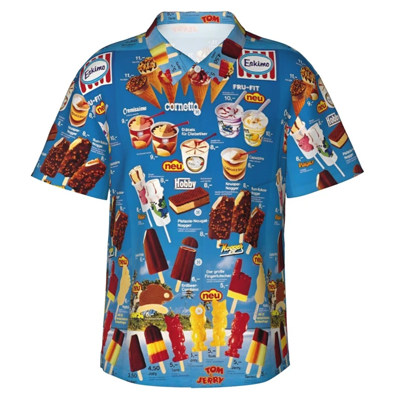 80s 90s retro Funny Ice Cream 3D Print Shirts Memory Men Clothes Summer Cold Beach Shirts Hawaiian Vacation Streetwear Blouses
