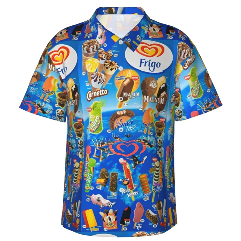 80s 90s retro Funny Ice Cream 3D Print Shirts Memory Men Clothes Summer Cold Beach Shirts Hawaiian Vacation Streetwear Blouses