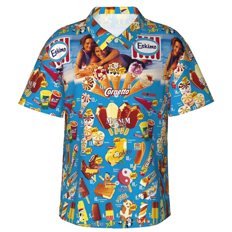 80s 90s retro Funny Ice Cream 3D Print Shirts Memory Men Clothes Summer Cold Beach Shirts Hawaiian Vacation Streetwear Blouses