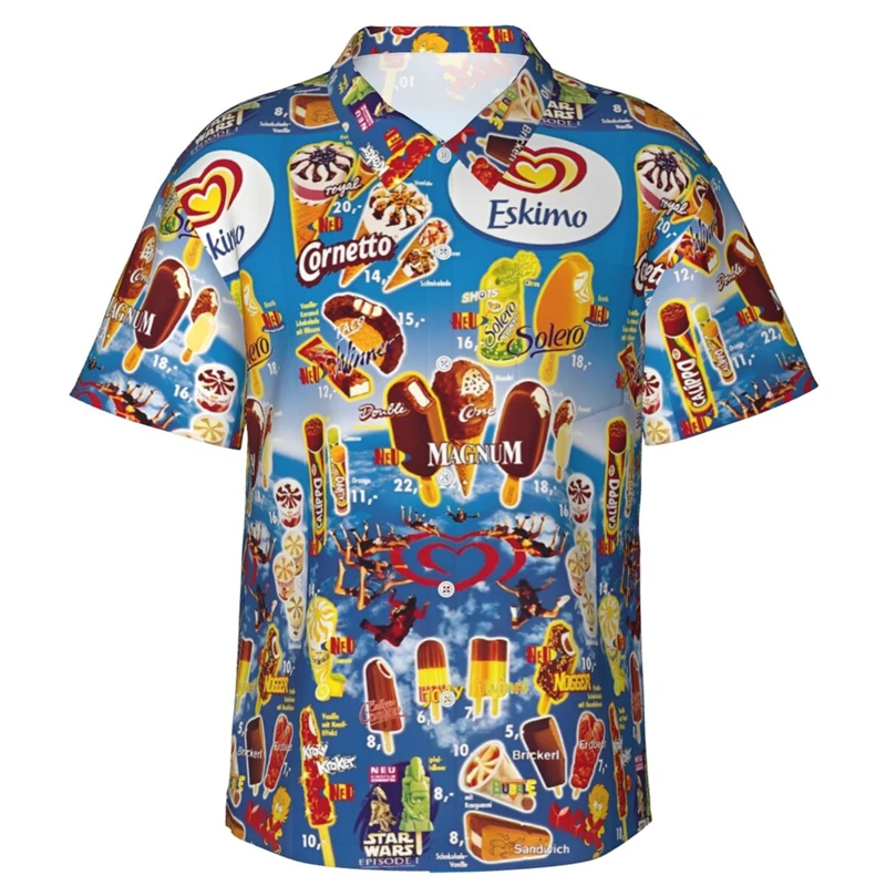 80s 90s retro Funny Ice Cream 3D Print Shirts Memory Men Clothes Summer Cold Beach Shirts Hawaiian Vacation Streetwear Blouses