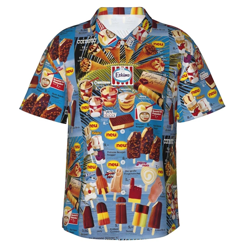 80s 90s retro Funny Ice Cream 3D Print Shirts Memory Men Clothes Summer Cold Beach Shirts Hawaiian Vacation Streetwear Blouses