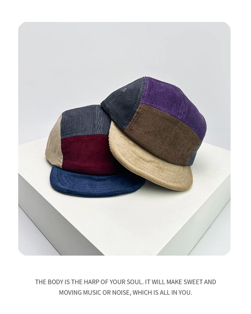 New Unisex Retro Embroidery Color Block Baseball Hats Corduroy Breathable Simple Sunshade Peaked Caps Versatile Fashion Street