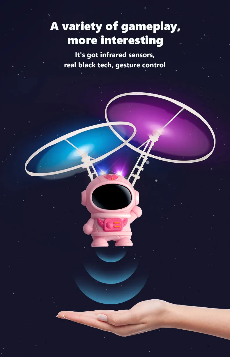 Flying Robot Astronaut Toy Aircraft High-Tech Hand-Controlled Drone Interactive Dual Wings with Lights Outdoor GiftS for Kids