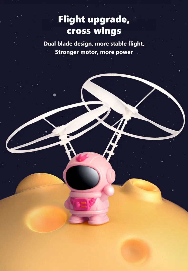 Flying Robot Astronaut Toy Aircraft High-Tech Hand-Controlled Drone Interactive Dual Wings with Lights Outdoor GiftS for Kids