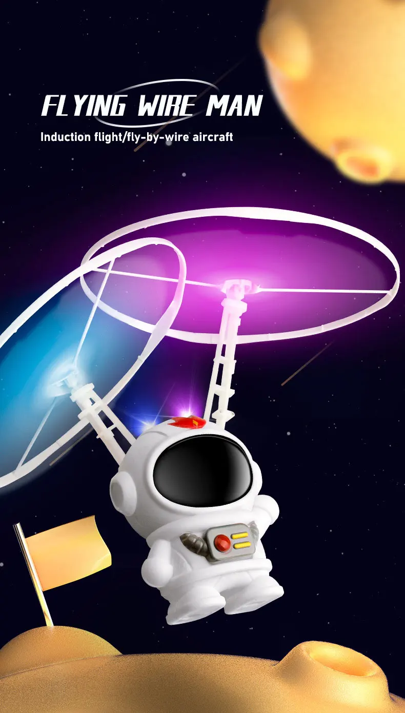 Flying Robot Astronaut Toy Aircraft High-Tech Hand-Controlled Drone Interactive Dual Wings with Lights Outdoor GiftS for Kids