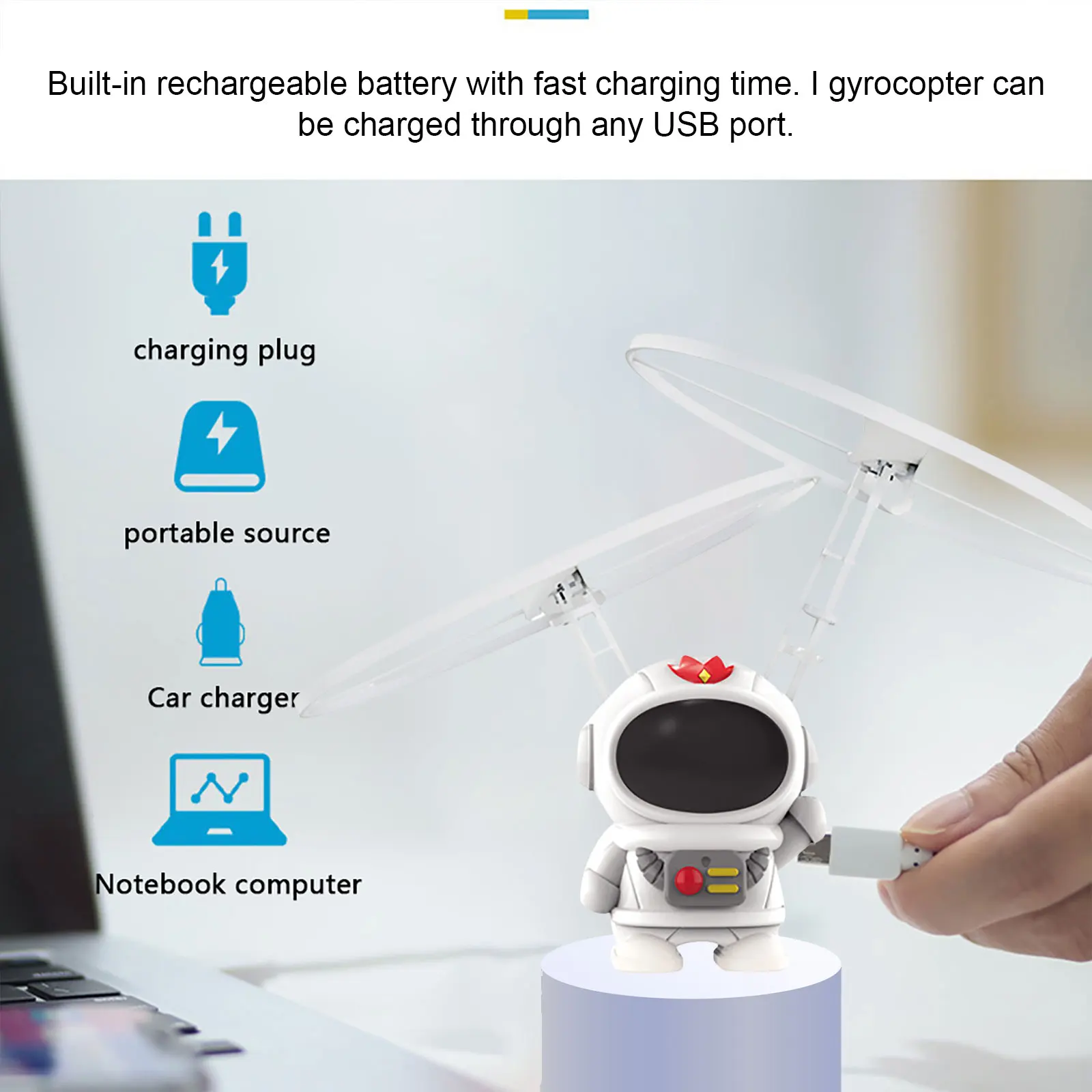 Flying Robot Astronaut Toy Aircraft High-Tech Hand-Controlled Drone Interactive Dual Wings with Lights Outdoor GiftS for Kids