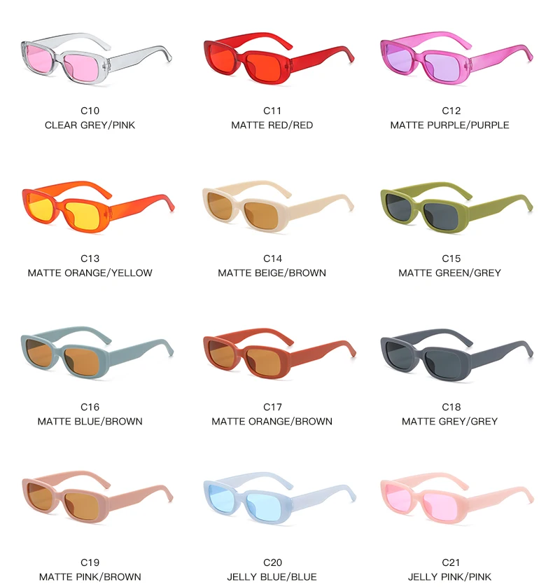 2pcs/set Rectangle Frame Sunglasses For Women Men Candy Color Y2K Fashion Sun Glasses Vintage Outdoor Eyewear UV400