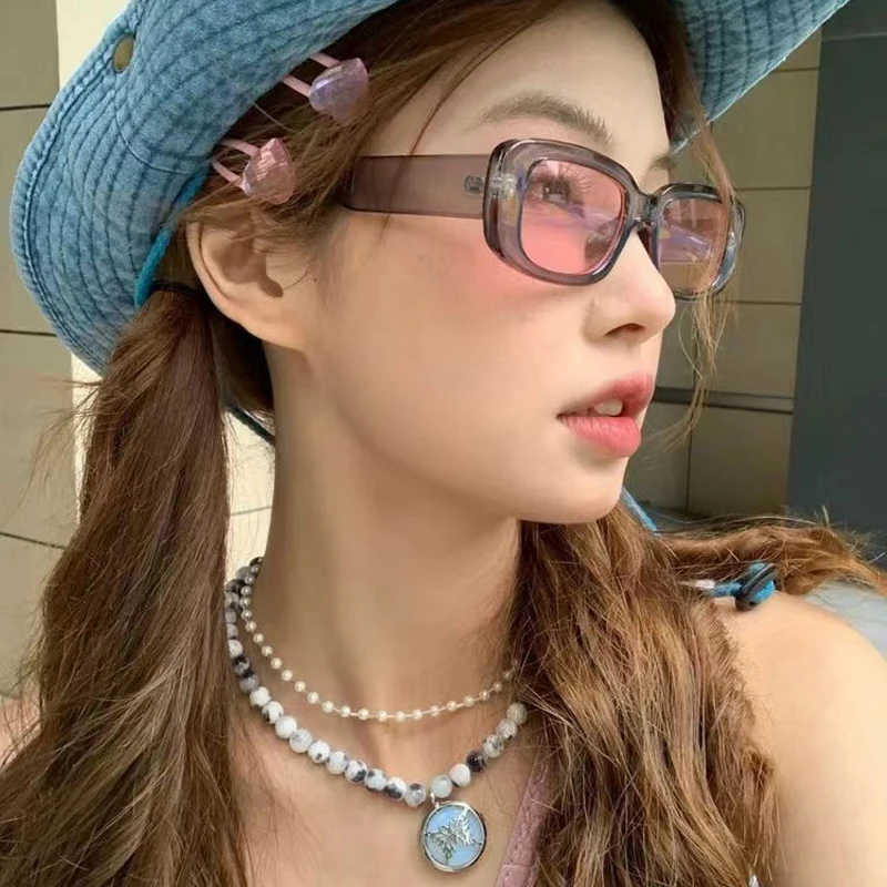 2pcs/set Rectangle Frame Sunglasses For Women Men Candy Color Y2K Fashion Sun Glasses Vintage Outdoor Eyewear UV400