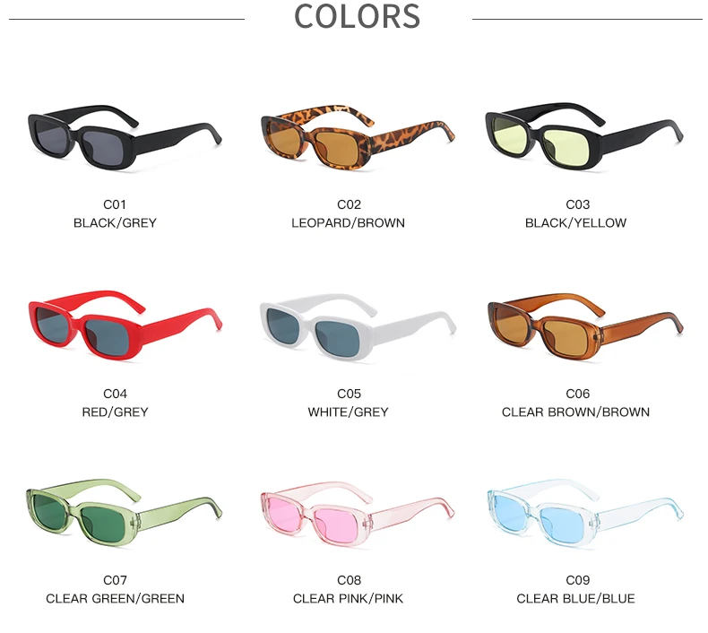 2pcs/set Rectangle Frame Sunglasses For Women Men Candy Color Y2K Fashion Sun Glasses Vintage Outdoor Eyewear UV400
