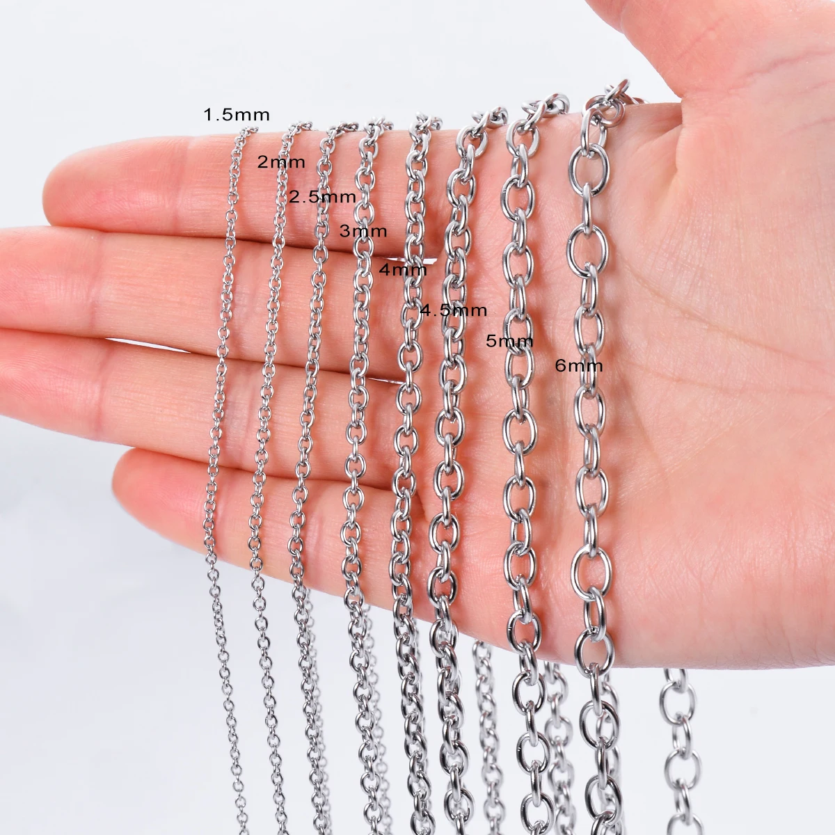 1Pcs Width1.5-4.5mm Stainless Steel Cross O Chain Women Men Necklace Finding Pendant DIY Wholesale Jewelry 40-100cm Dropship