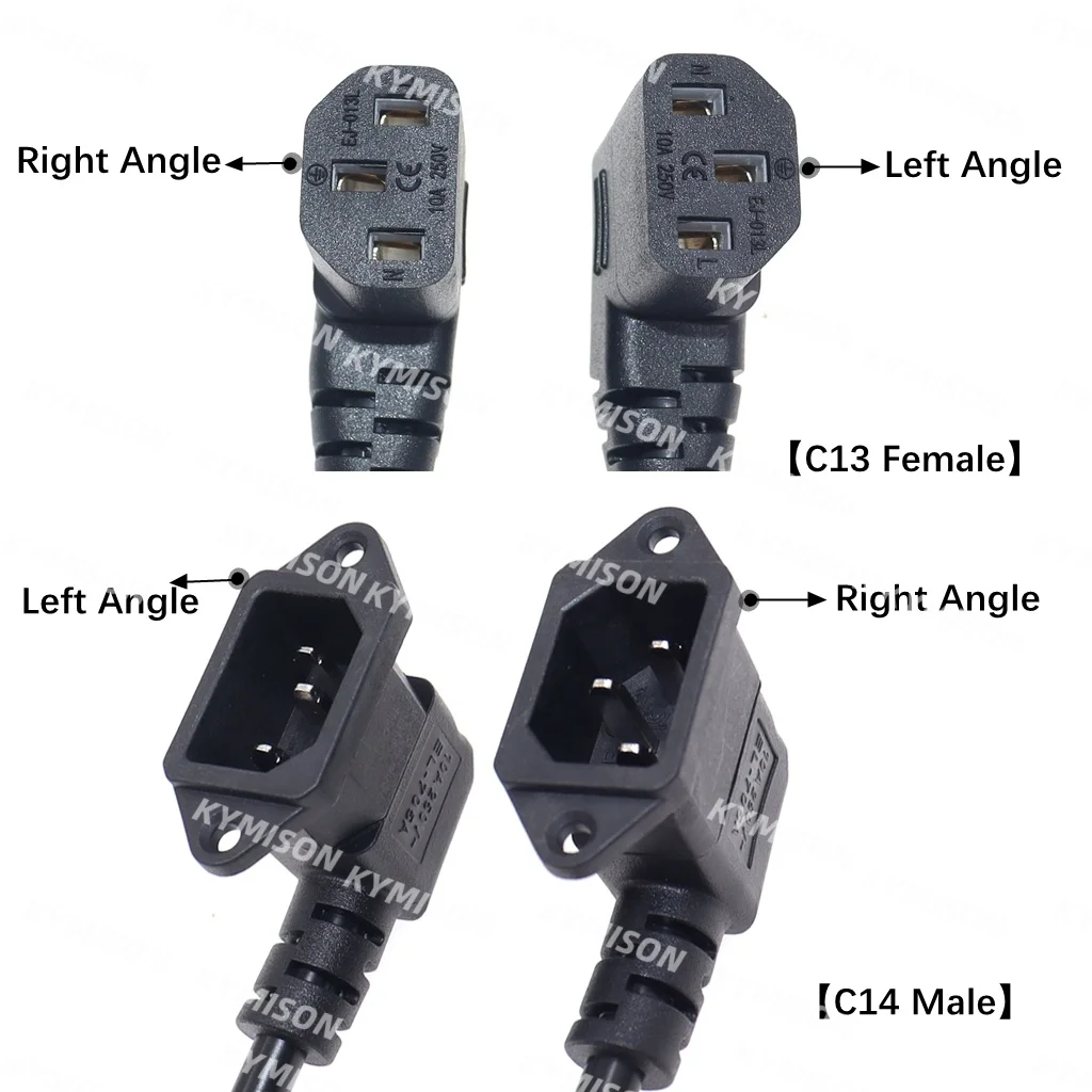 IEC320 C14 to C13 Extension Cord, C14 with Screw Holes and C13 Angled 30cm / 60cm Lenght, H05VV-F 3G 0.75MM