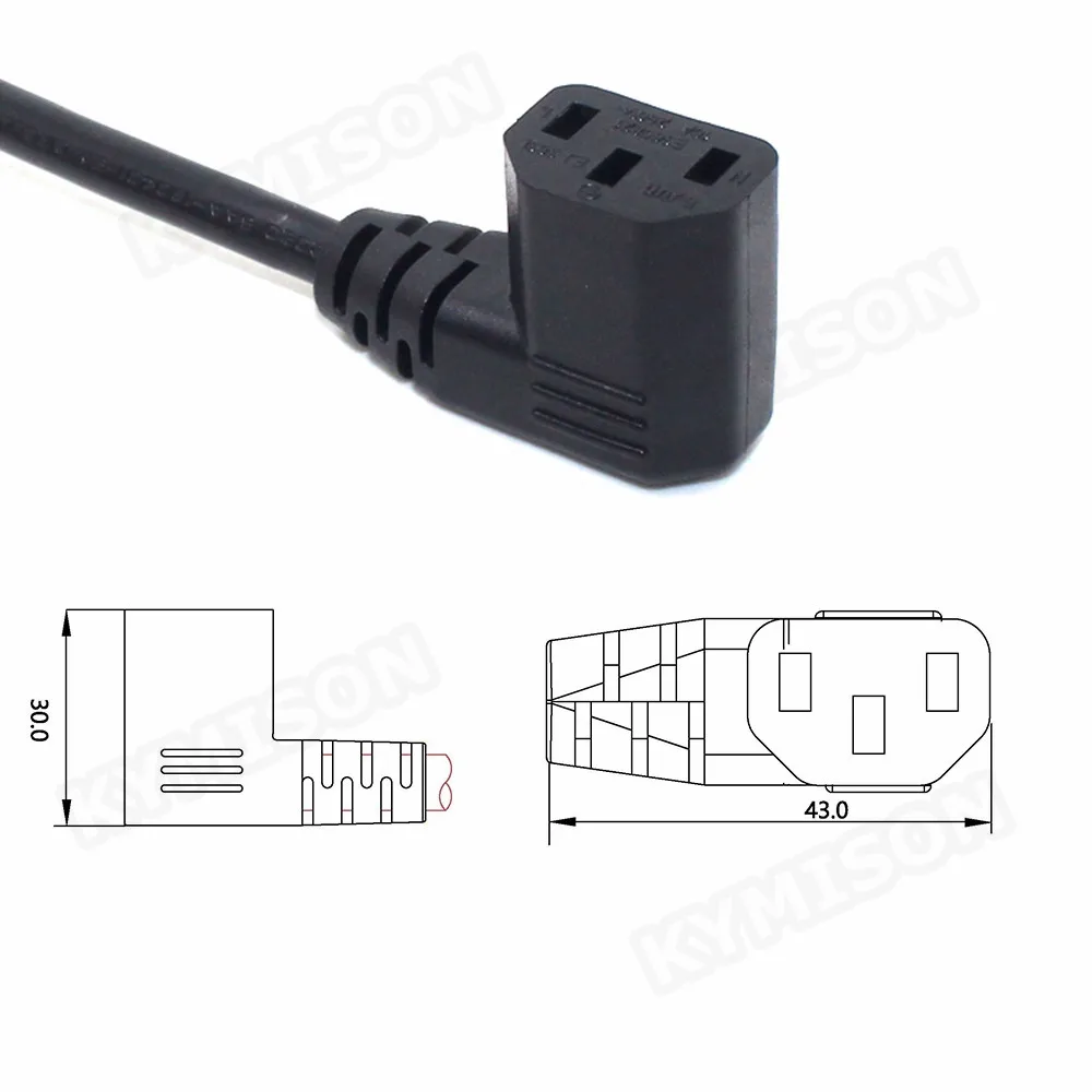 IEC320 C14 to C13 Extension Cord, C14 with Screw Holes and C13 Angled 30cm / 60cm Lenght, H05VV-F 3G 0.75MM