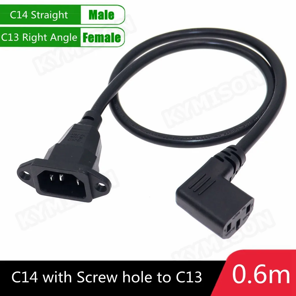 IEC320 C14 to C13 Extension Cord, C14 with Screw Holes and C13 Angled 30cm / 60cm Lenght, H05VV-F 3G 0.75MM
