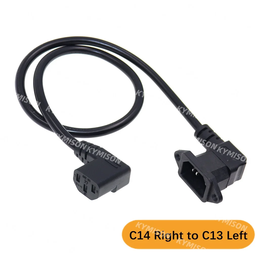 IEC320 C14 to C13 Extension Cord, C14 with Screw Holes and C13 Angled 30cm / 60cm Lenght, H05VV-F 3G 0.75MM