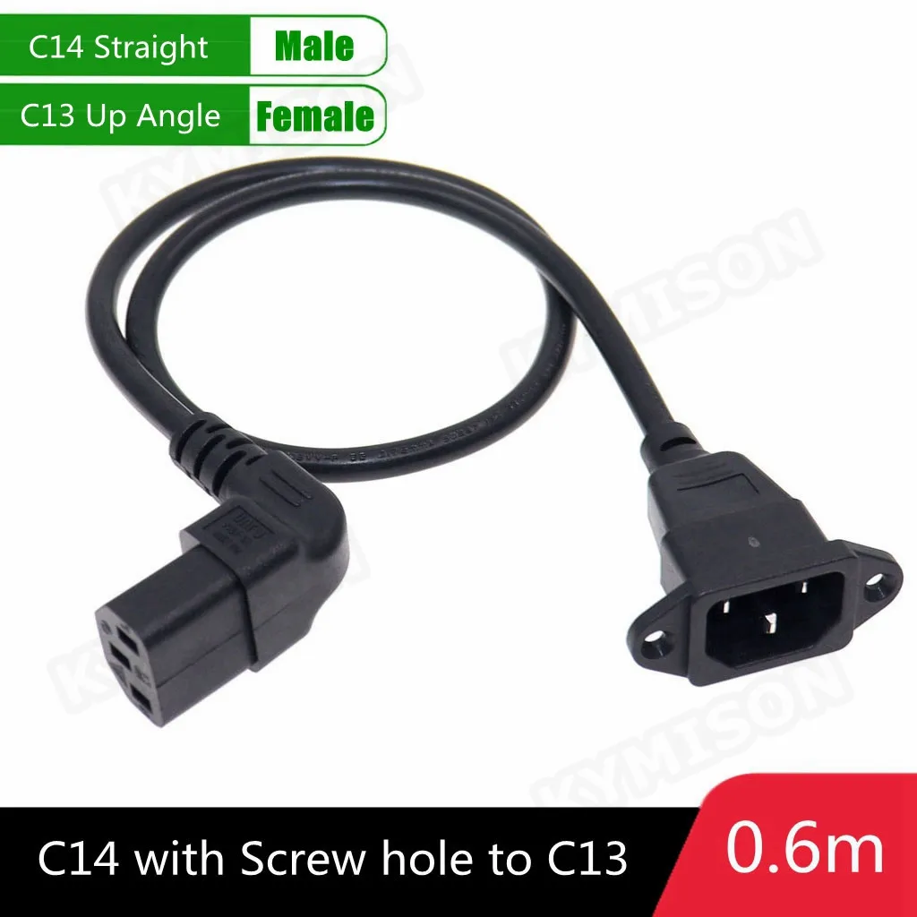 IEC320 C14 to C13 Extension Cord, C14 with Screw Holes and C13 Angled 30cm / 60cm Lenght, H05VV-F 3G 0.75MM