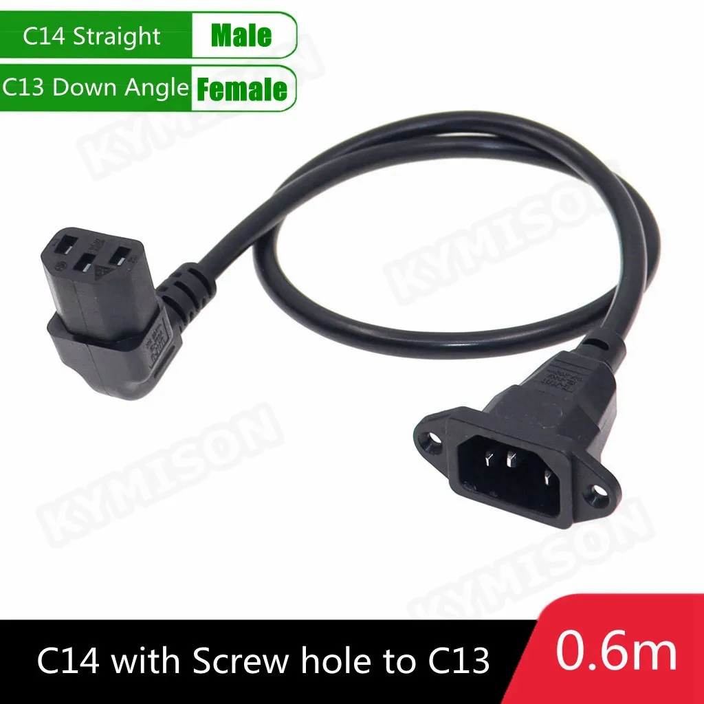 IEC320 C14 to C13 Extension Cord, C14 with Screw Holes and C13 Angled 30cm / 60cm Lenght, H05VV-F 3G 0.75MM