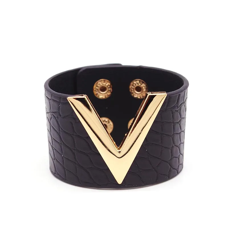 Europe Crack Leather Bracelet For Women Femme All-Match V Word Wide Punk Style Soft Jewellery Cool Wholesale