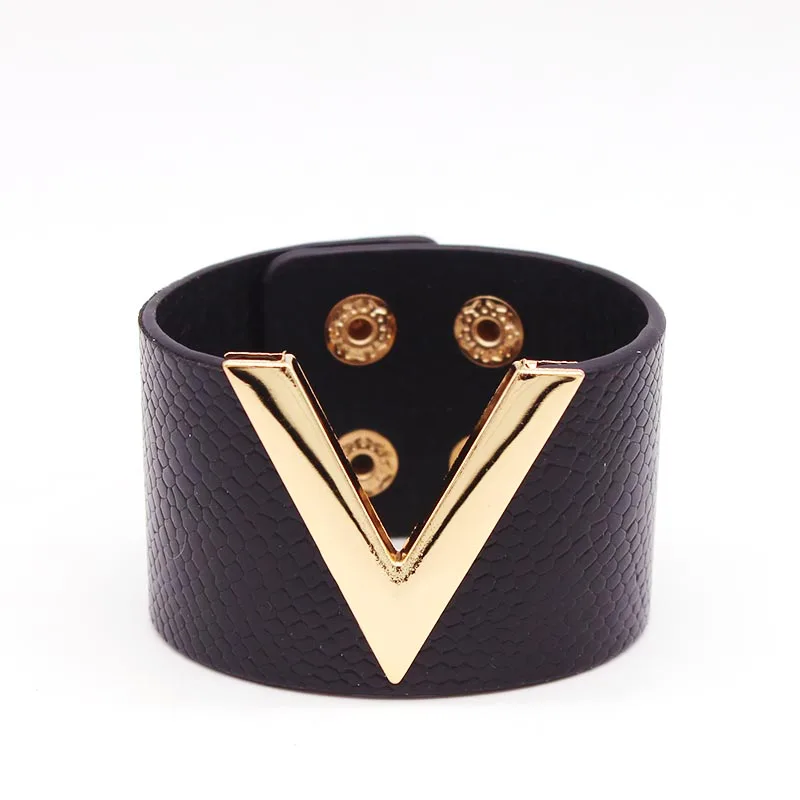 Europe Crack Leather Bracelet For Women Femme All-Match V Word Wide Punk Style Soft Jewellery Cool Wholesale