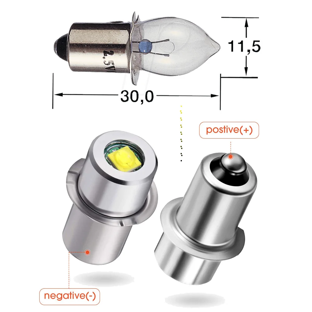 P13.5S Mag Light LED Bulb 3-16 C&D Cells Maglite Torch Flashlight LED Converter 3V 4.5V 6V 9V 12V 18V 24V White