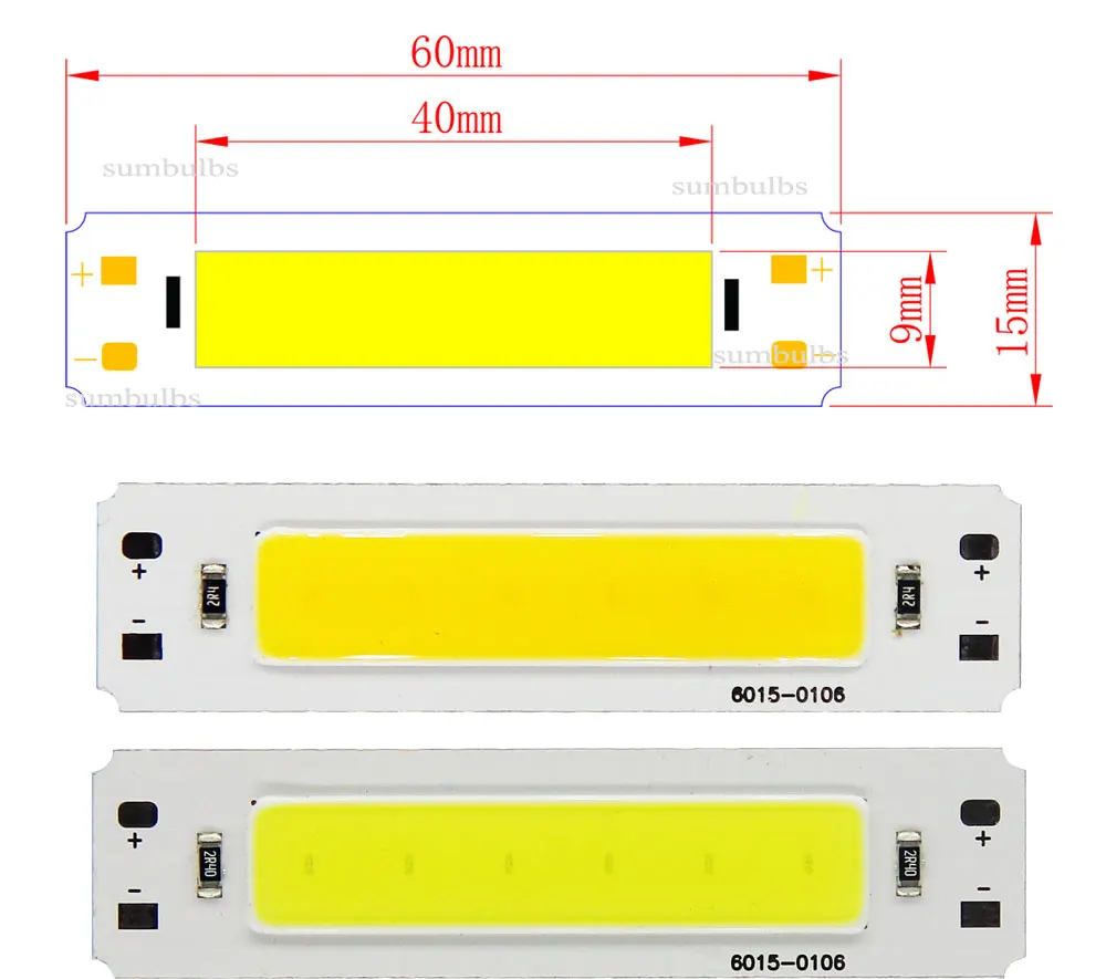 SUMBULBS 5V Input COB LED Bulb Strip Light Source for DIY USB LED Lighting 2W 60*15mm 6cm Bar Lamp Chip Warm Cold White