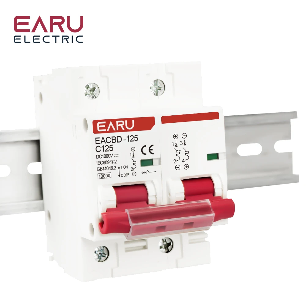 EARU DC 1000V 1/2/3/4P Solar Mini Circuit Breaker Overload Protection Switch 6A~63A/80A/100A/125A MCB for Photovoltaic PV System