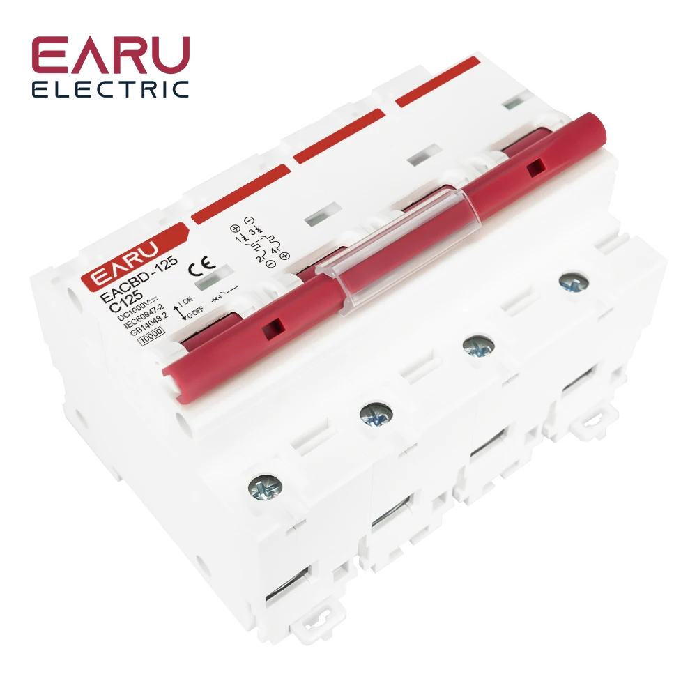 EARU DC 1000V 1/2/3/4P Solar Mini Circuit Breaker Overload Protection Switch 6A~63A/80A/100A/125A MCB for Photovoltaic PV System