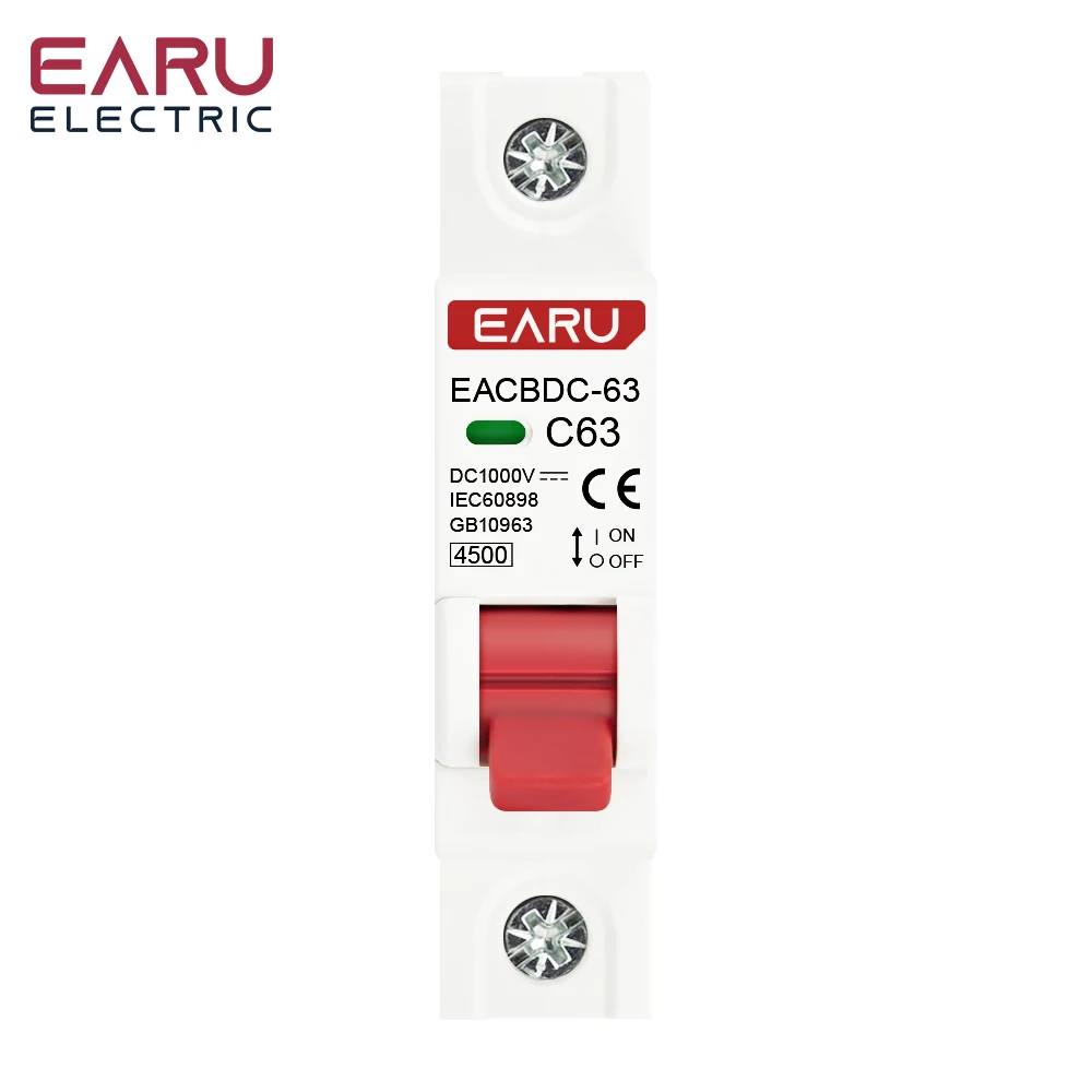 EARU DC 1000V 1/2/3/4P Solar Mini Circuit Breaker Overload Protection Switch 6A~63A/80A/100A/125A MCB for Photovoltaic PV System