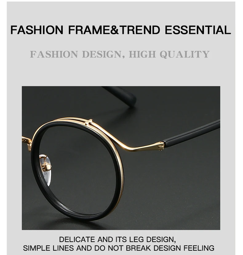 Retro Brand Design Luxury Round Frame Glasses Frame for Men Women Ultralight Stainless Steel Alloy Anti Blue Light Eyeglasses