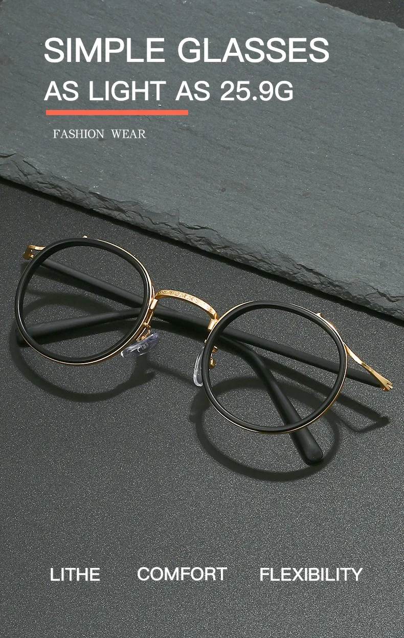 Retro Brand Design Luxury Round Frame Glasses Frame for Men Women Ultralight Stainless Steel Alloy Anti Blue Light Eyeglasses