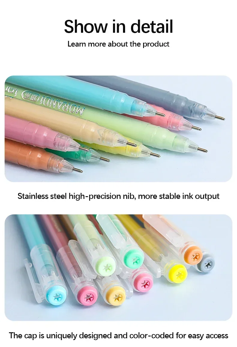 Languo Gel Pen Large Capacity Handbook Pens 6/9Pcs 0.6mm Student Art Diy Doodling Drawing Markers Office Kawaii Art Stationery