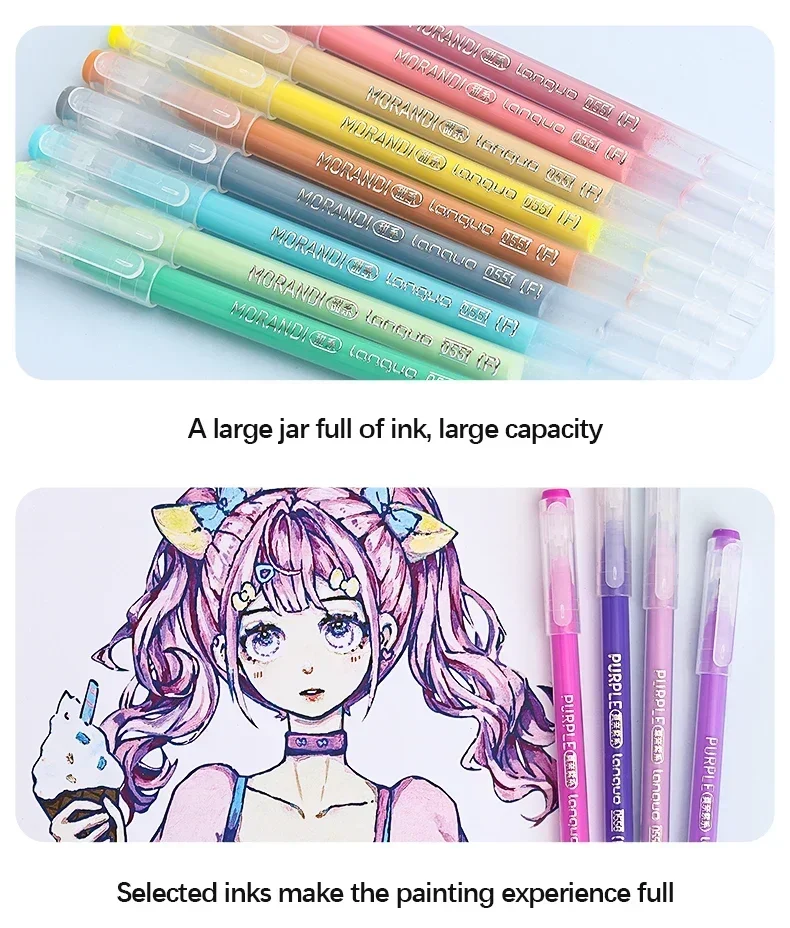 Languo Gel Pen Large Capacity Handbook Pens 6/9Pcs 0.6mm Student Art Diy Doodling Drawing Markers Office Kawaii Art Stationery