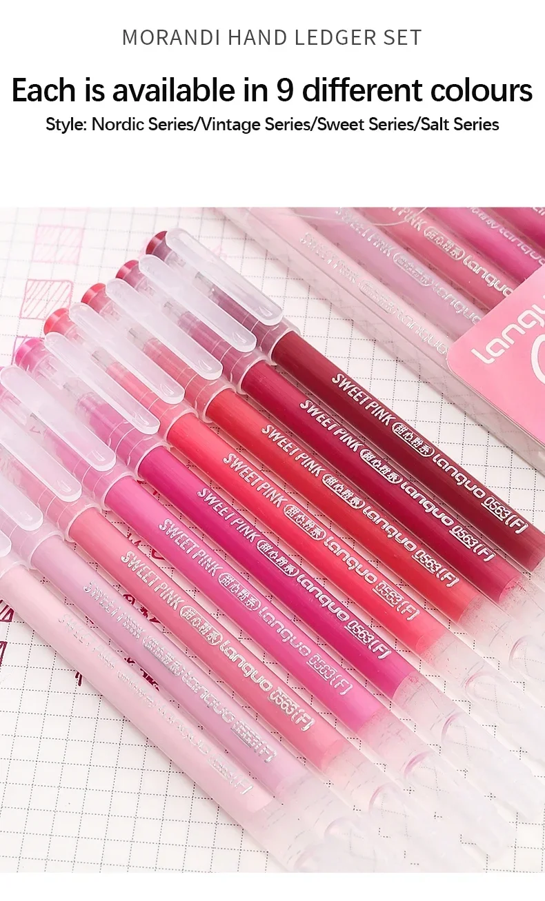 Languo Gel Pen Large Capacity Handbook Pens 6/9Pcs 0.6mm Student Art Diy Doodling Drawing Markers Office Kawaii Art Stationery