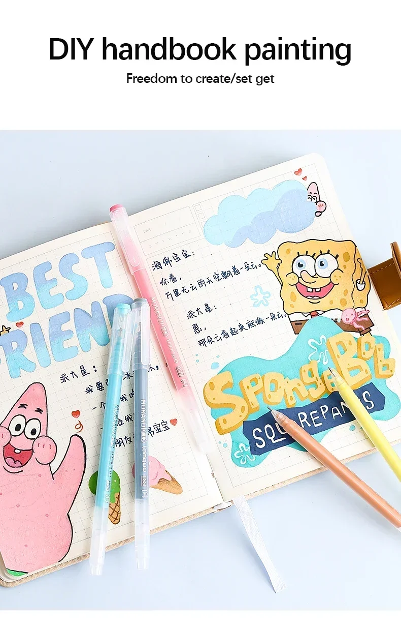 Languo Gel Pen Large Capacity Handbook Pens 6/9Pcs 0.6mm Student Art Diy Doodling Drawing Markers Office Kawaii Art Stationery