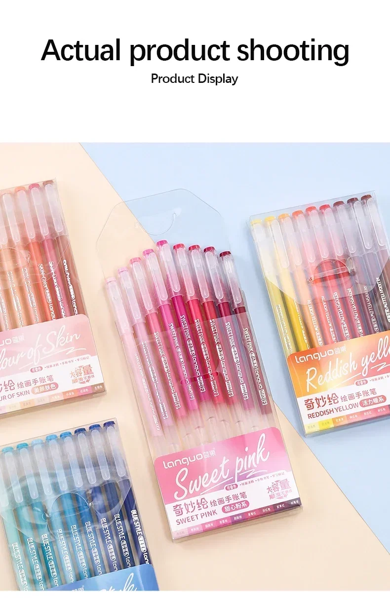 Languo Gel Pen Large Capacity Handbook Pens 6/9Pcs 0.6mm Student Art Diy Doodling Drawing Markers Office Kawaii Art Stationery