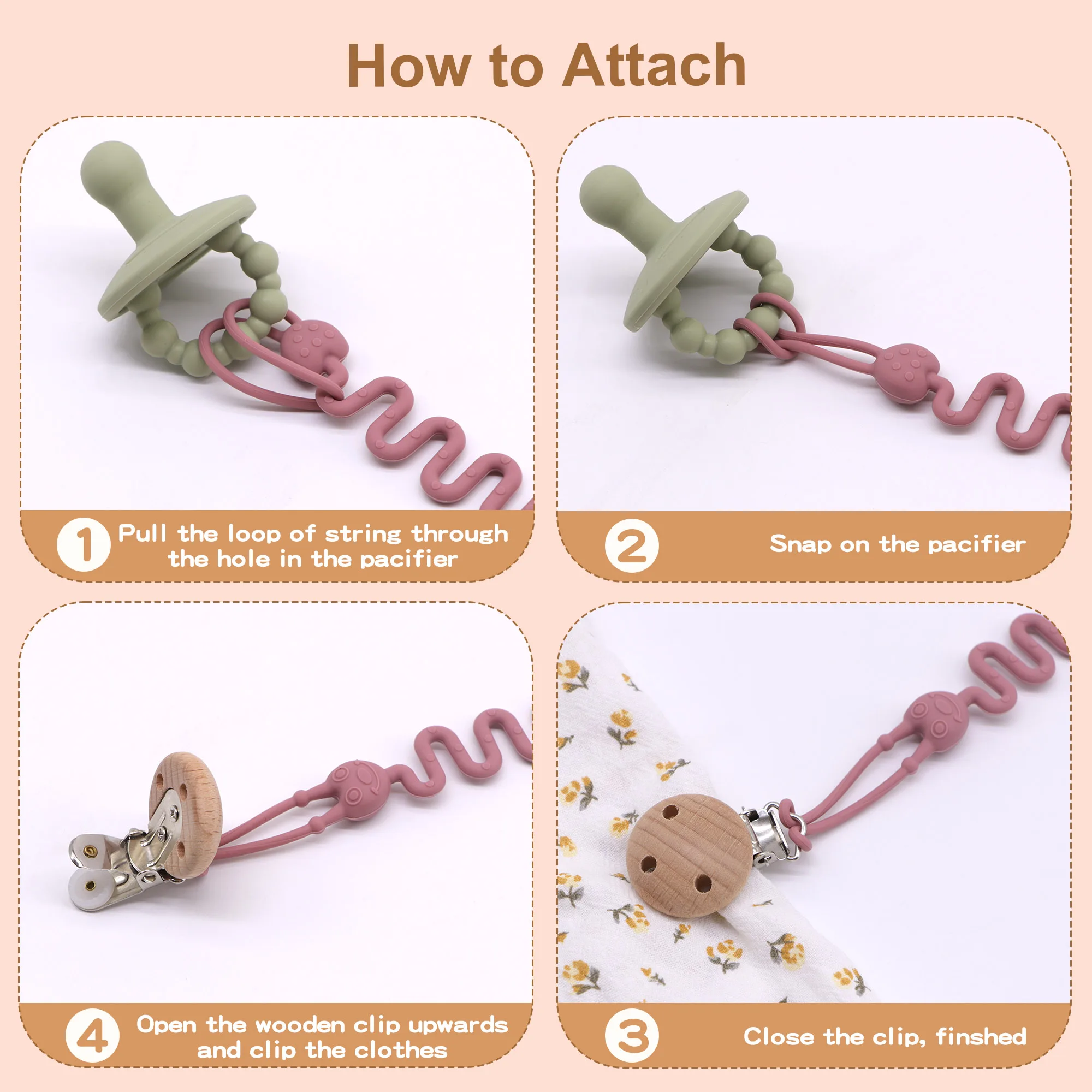 Fashion Baby Silicone Pacifier Chain, 1/4 Pcs Soft Elastic Toy Straps for Teething Toys, Car Seats, Baby Travel Essentials
