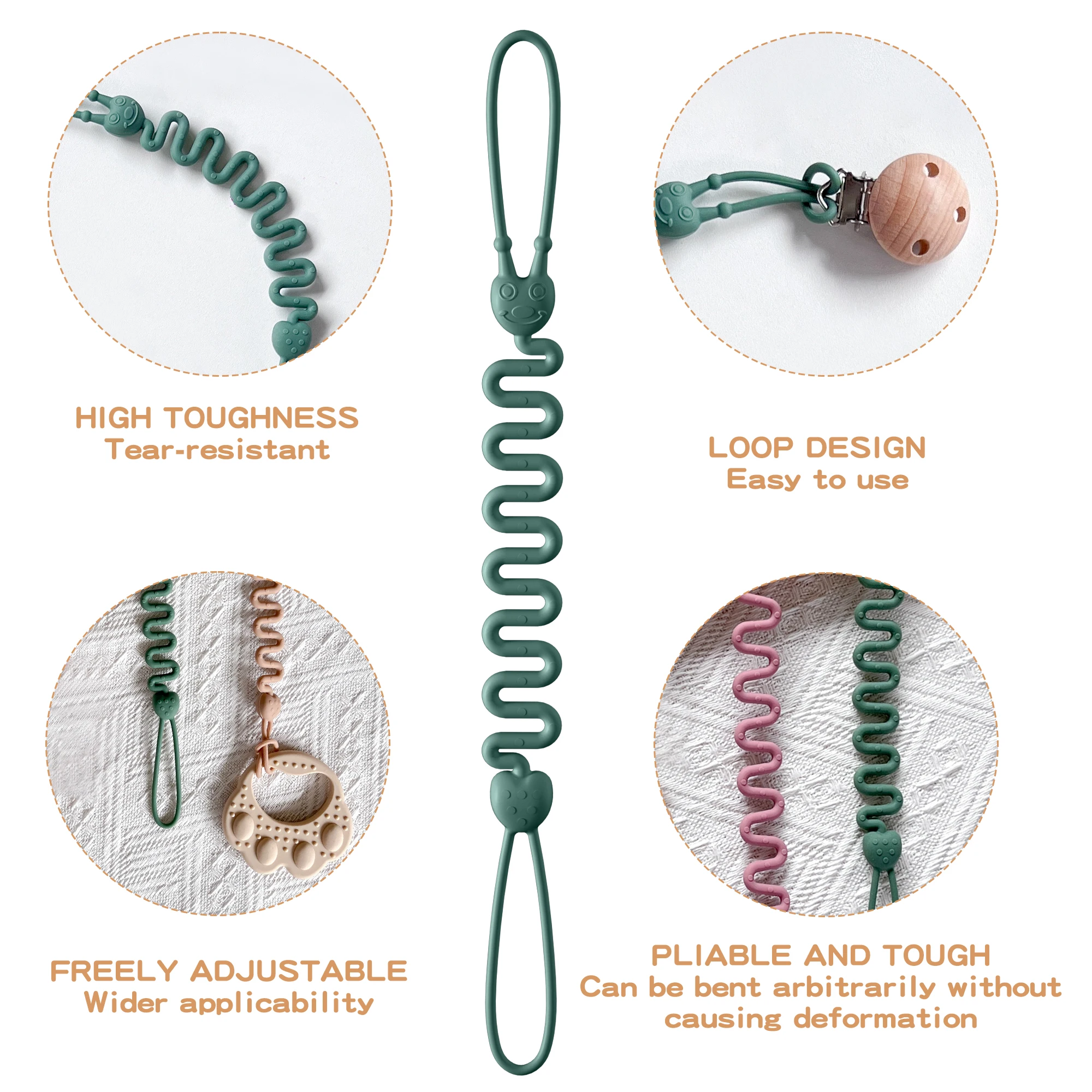 Fashion Baby Silicone Pacifier Chain, 1/4 Pcs Soft Elastic Toy Straps for Teething Toys, Car Seats, Baby Travel Essentials