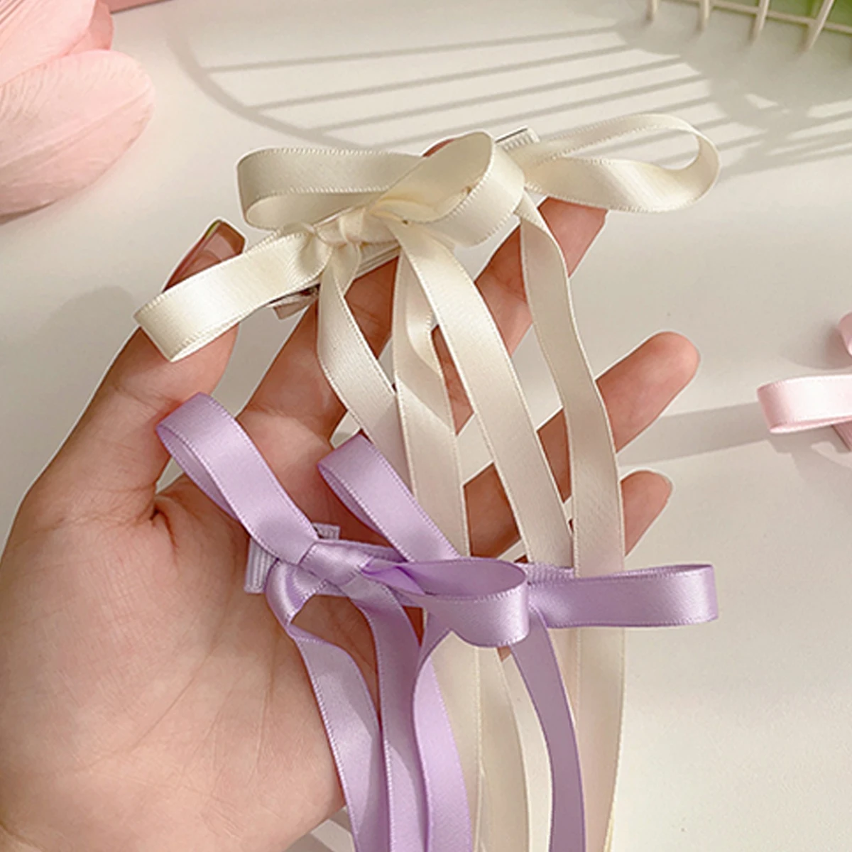 6-piece set of women's hair accessories, starry and bow set, ballet style bow ribbon ribbon hair clip, double ponytail ribbon br