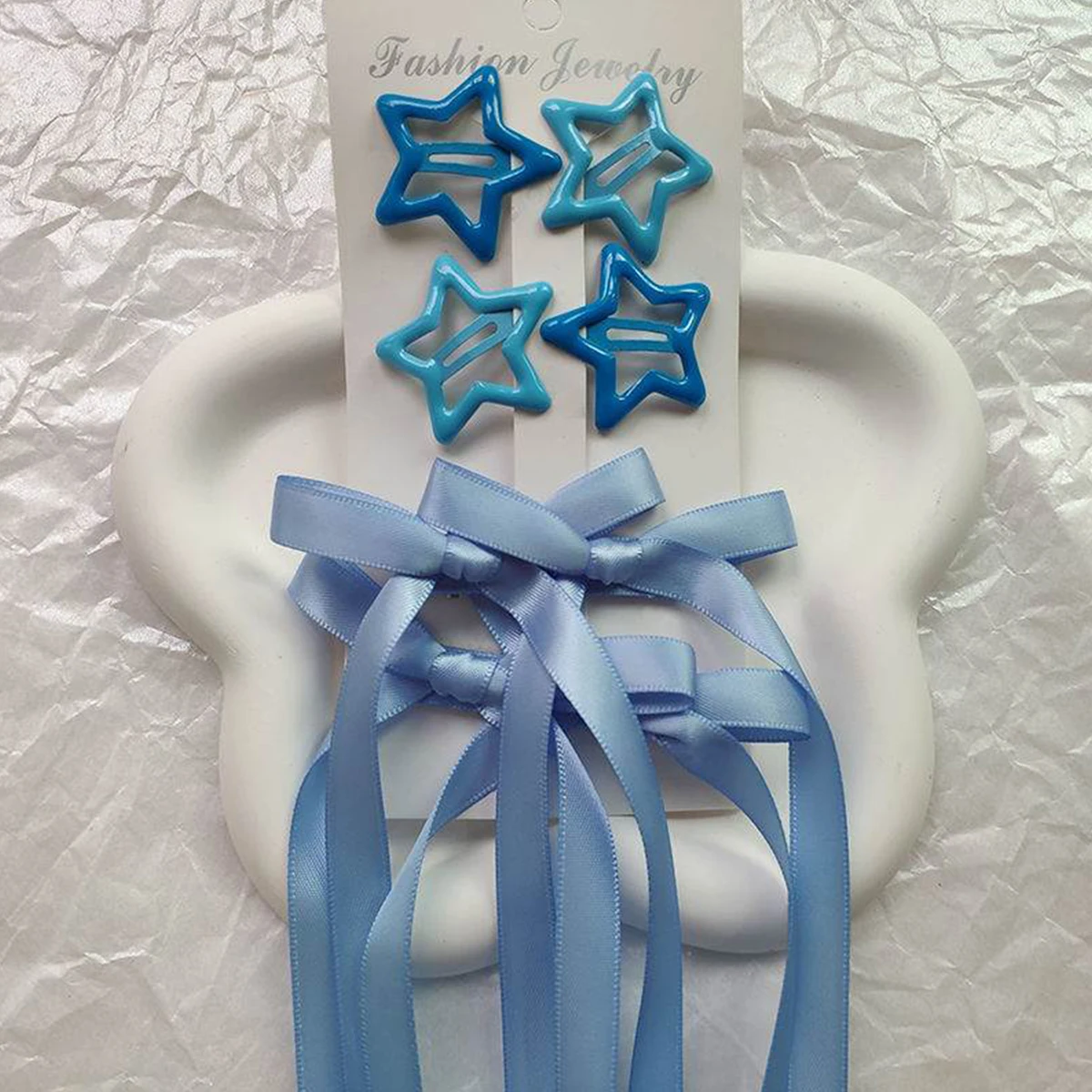 6-piece set of women's hair accessories, starry and bow set, ballet style bow ribbon ribbon hair clip, double ponytail ribbon br