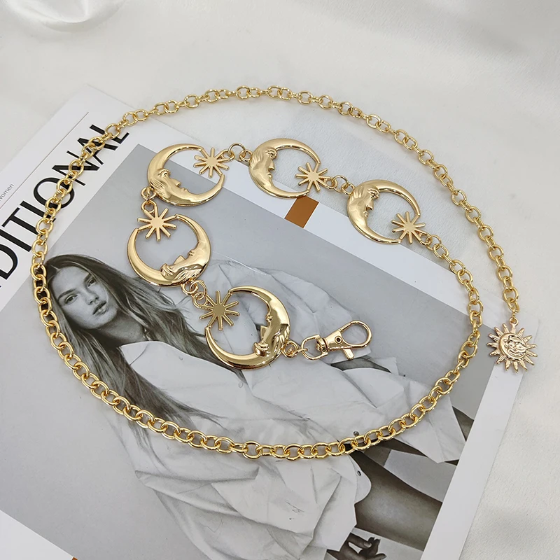 Punk Hip Hop Style All-match Waist chain sun Vintage Metal Womans Belt For Dress Vintage High Waist Chain Belt for Women