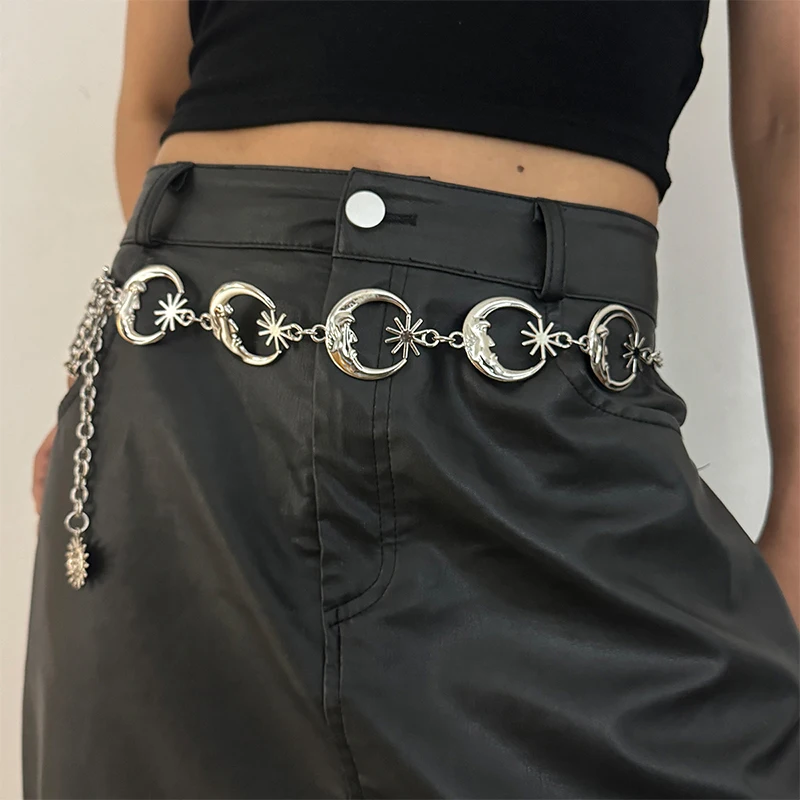 Punk Hip Hop Style All-match Waist chain sun Vintage Metal Womans Belt For Dress Vintage High Waist Chain Belt for Women
