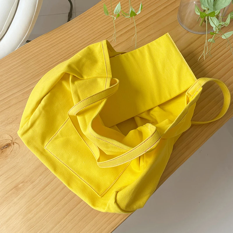 Canvas Bag High Quality Reusable Shopping Shoulder Bag Women Simple Casual Daily Use Handbag Totes Female Portable Folding Purse
