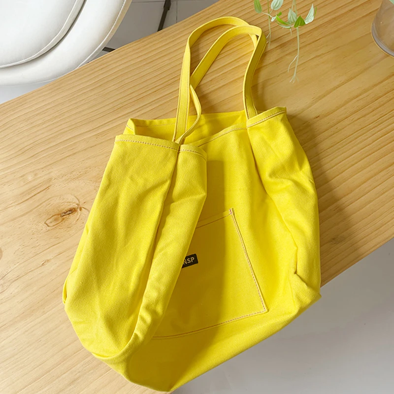 Canvas Bag High Quality Reusable Shopping Shoulder Bag Women Simple Casual Daily Use Handbag Totes Female Portable Folding Purse