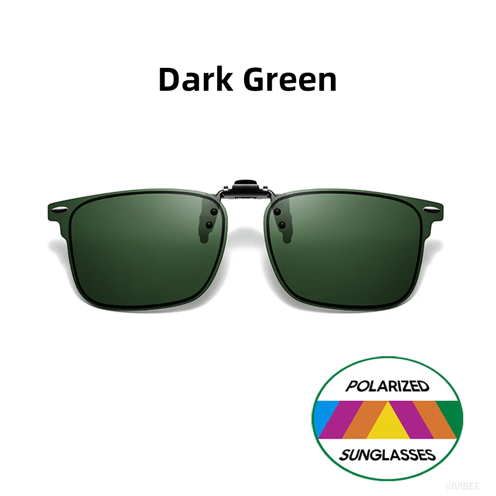 VIVIBEE Polarized Clip-on Flip Up Rimless Sunglasses for Anti-Glare Night Driving Glasses Fashion Mirorr Green Eyeglasses