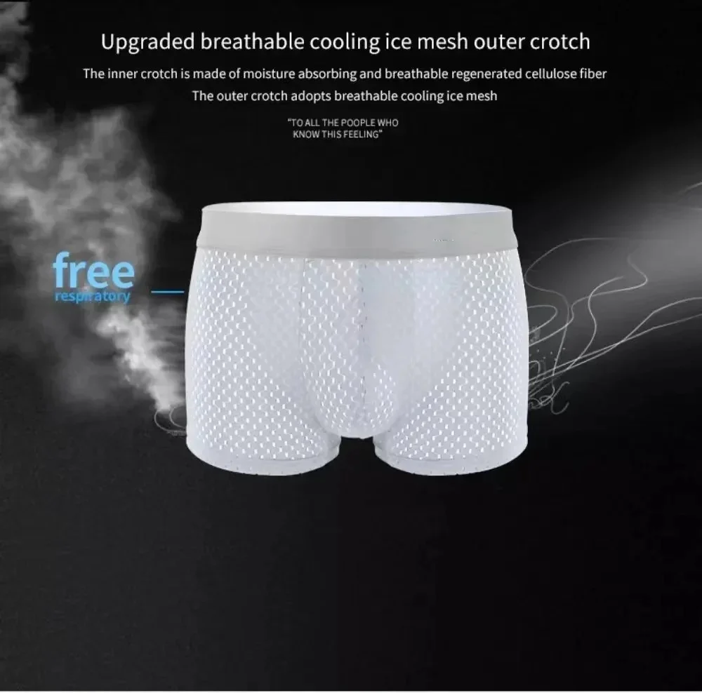 5pcs/Men's Underwear Summer Ice Silk Underwear Plus Size Panties Cool Breathable Sexy Boxer Panties Mesh Comfort Underwear L-5XL